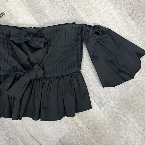 NWT Hunter Bell Anthropologie Rhea Top Off Shoulder Ribbon Pleated Black 6 - Picture 9 of 14